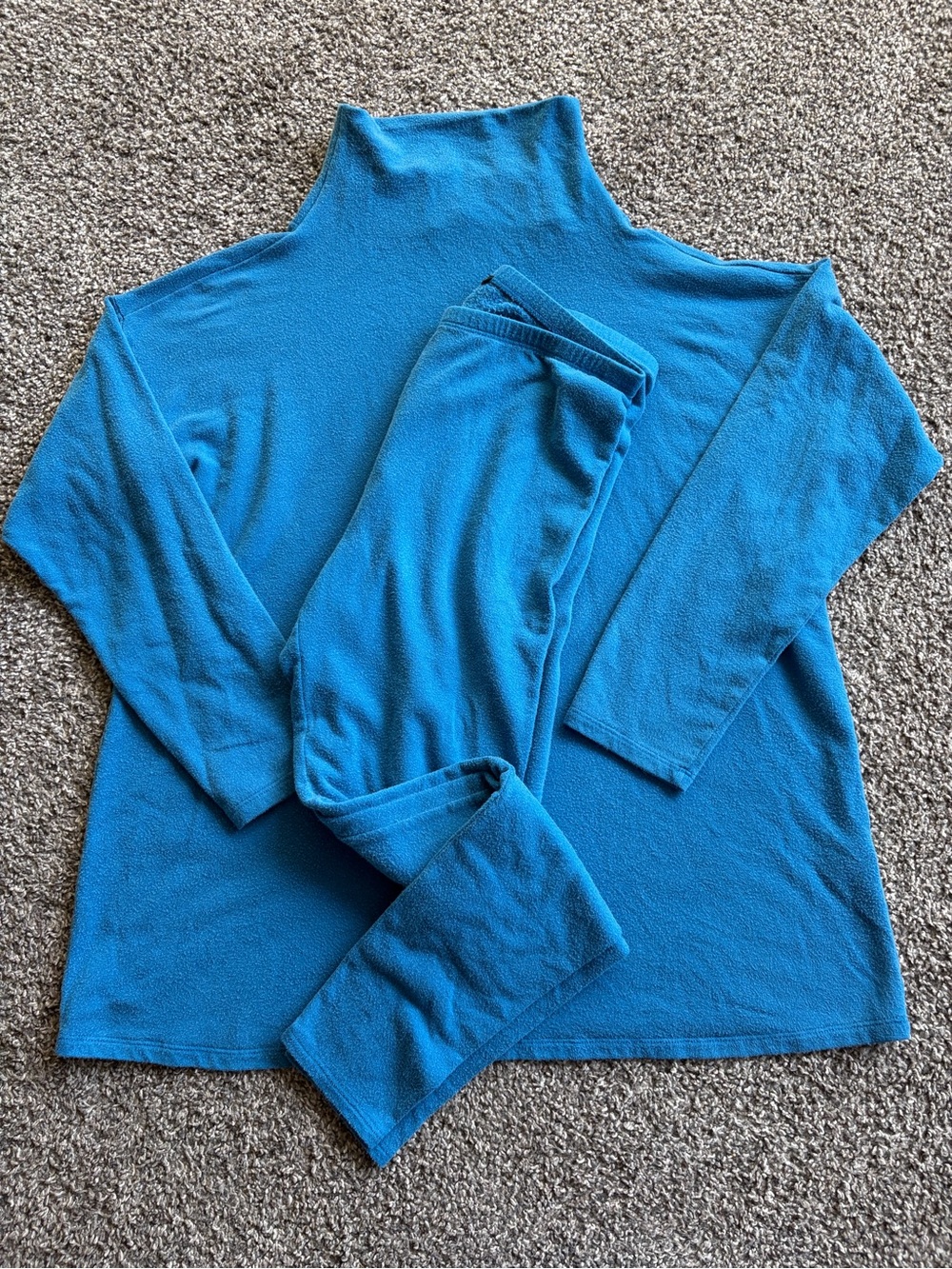 Eileen Fisher Teal Blue Turtleneck Sweater and Leggings Set